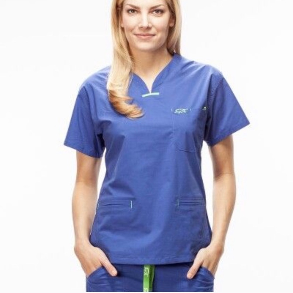 IGUANA MED SCRUB TOP STRETCH BLUE SCRUBS TOP S IGUANAMED SCRUBS 🦎